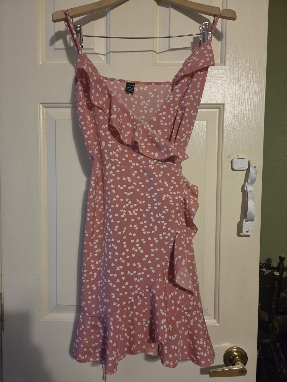 SHEIN Pink Heart Ruffle Slip Dress